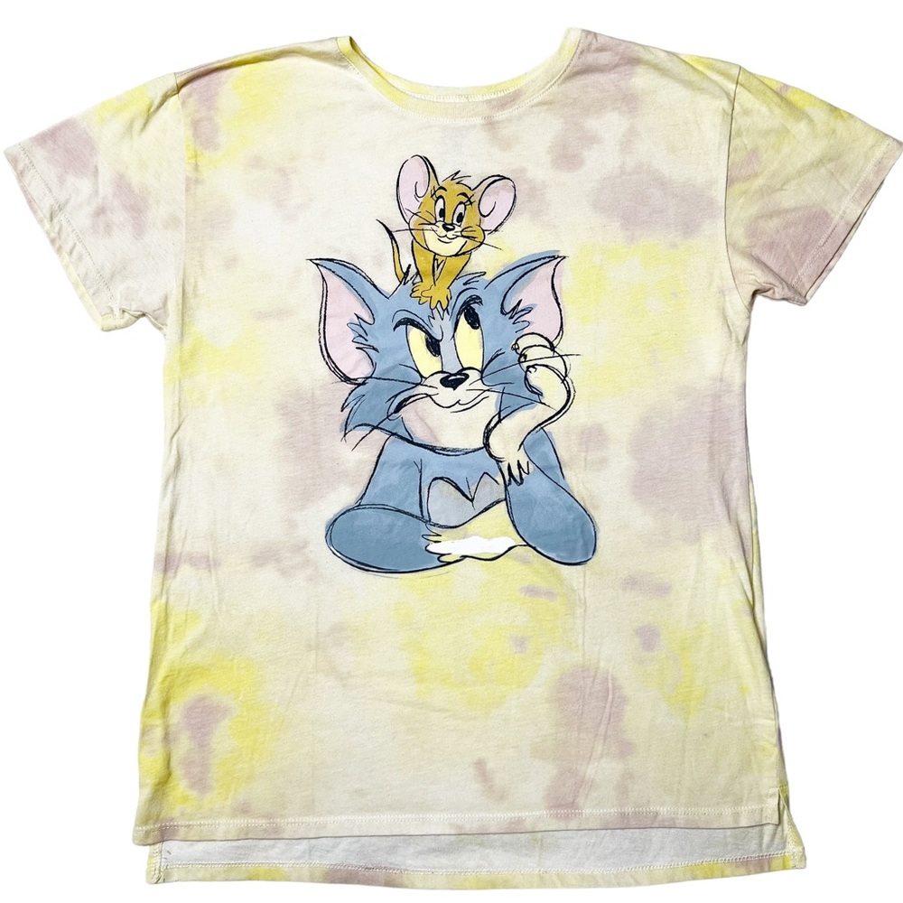 Tom & Jerry Licensed Cartoon Tie Dye Graphic T-Shirt Yellow Women’s Sz M